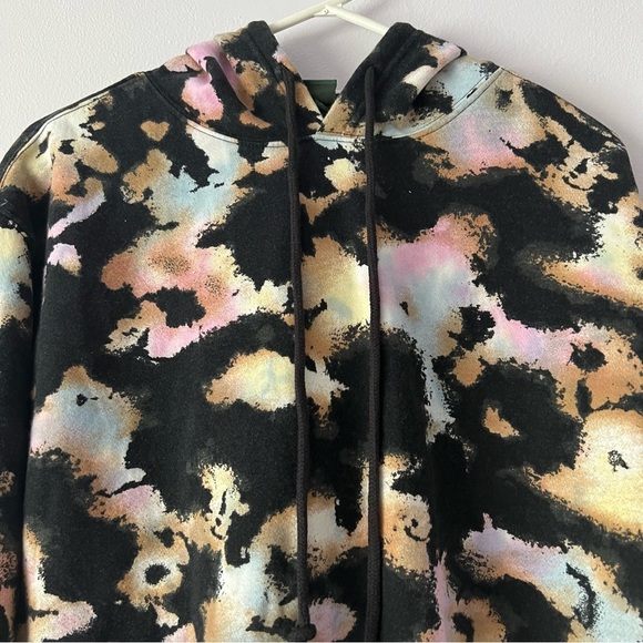 🍉 NWT Wild Fable Black Tie Dye Cropped Hoodie Raw Edge Hem - Picture 3 of 12